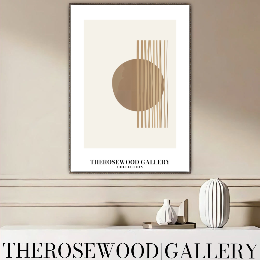 Digitales Kunstwerk mit minimalistischer Symmetrie | Modernes Wohndekor | Farbschema Braun und Beige | Künstlerische Linien | Friedliche, stilvolle Umgebung