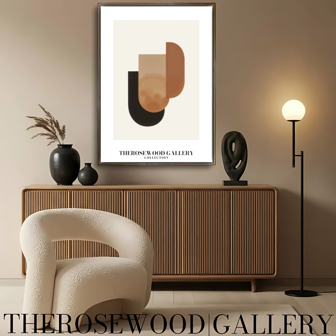 Druckbare moderne digitale Leinwand | Hochauflösende Datei | Warmes braunes Terrakotta-Farbschema | Künstlerische Formen | Friedlicher minimalistischer Raum