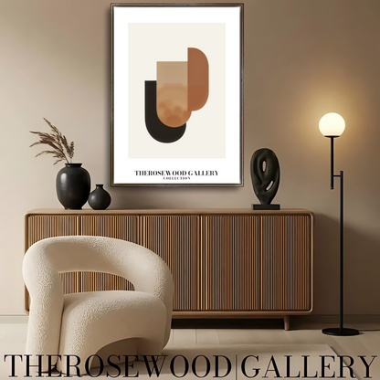 Druckbare moderne digitale Leinwand | Hochauflösende Datei | Warmes braunes Terrakotta-Farbschema | Künstlerische Formen | Friedlicher minimalistischer Raum