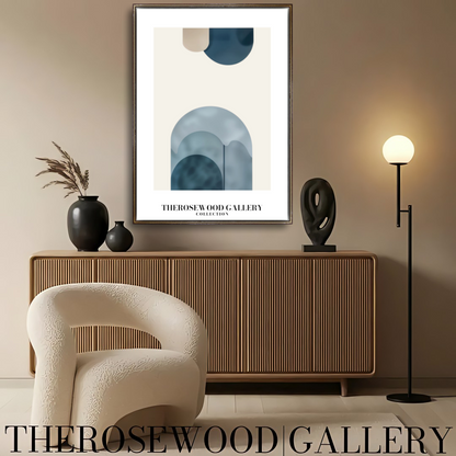 Art imprimable haute définition | Design contemporain aux courbes | Teintes bleu et beige-gris | Art minimaliste | Décoration murale sereine