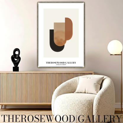 Druckbare moderne digitale Leinwand | Hochauflösende Datei | Warmes braunes Terrakotta-Farbschema | Künstlerische Formen | Friedlicher minimalistischer Raum