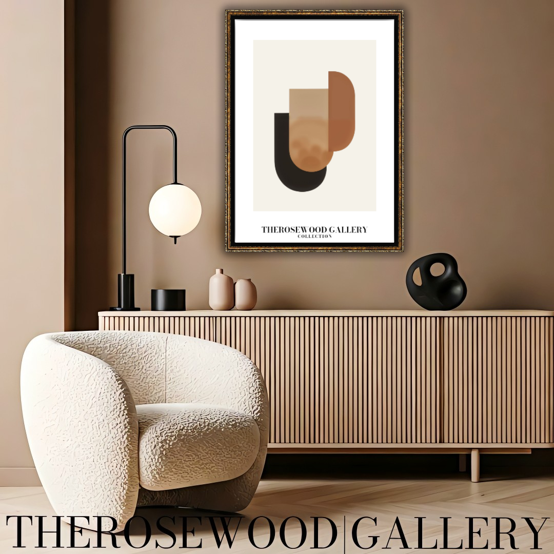 Druckbare moderne digitale Leinwand | Hochauflösende Datei | Warmes braunes Terrakotta-Farbschema | Künstlerische Formen | Friedlicher minimalistischer Raum