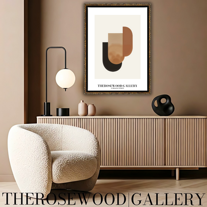 Druckbare moderne digitale Leinwand | Hochauflösende Datei | Warmes braunes Terrakotta-Farbschema | Künstlerische Formen | Friedlicher minimalistischer Raum