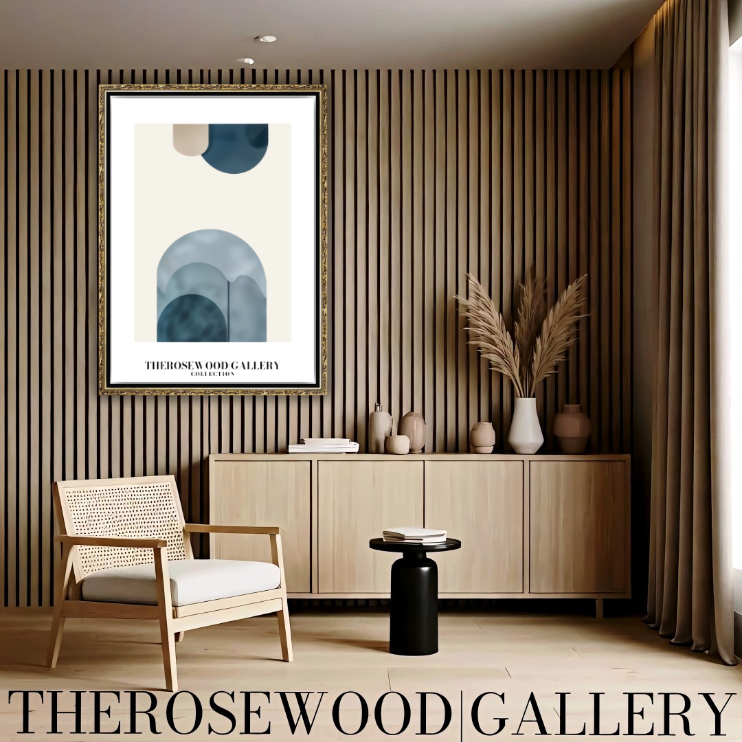 Art imprimable haute définition | Design contemporain aux courbes | Teintes bleu et beige-gris | Art minimaliste | Décoration murale sereine
