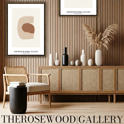 Affiche numérique artistique imprimable | Haute définition | Crème douce et terre cuite | Lignes géométriques | Style intérieur contemporain