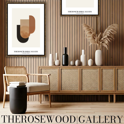 Druckbare moderne digitale Leinwand | Hochauflösende Datei | Warmes braunes Terrakotta-Farbschema | Künstlerische Formen | Friedlicher minimalistischer Raum