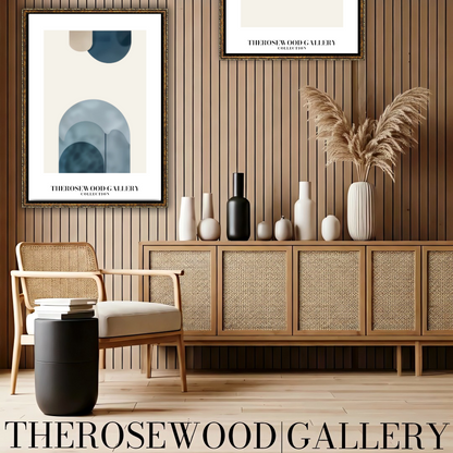 Art imprimable haute définition | Design contemporain aux courbes | Teintes bleu et beige-gris | Art minimaliste | Décoration murale sereine
