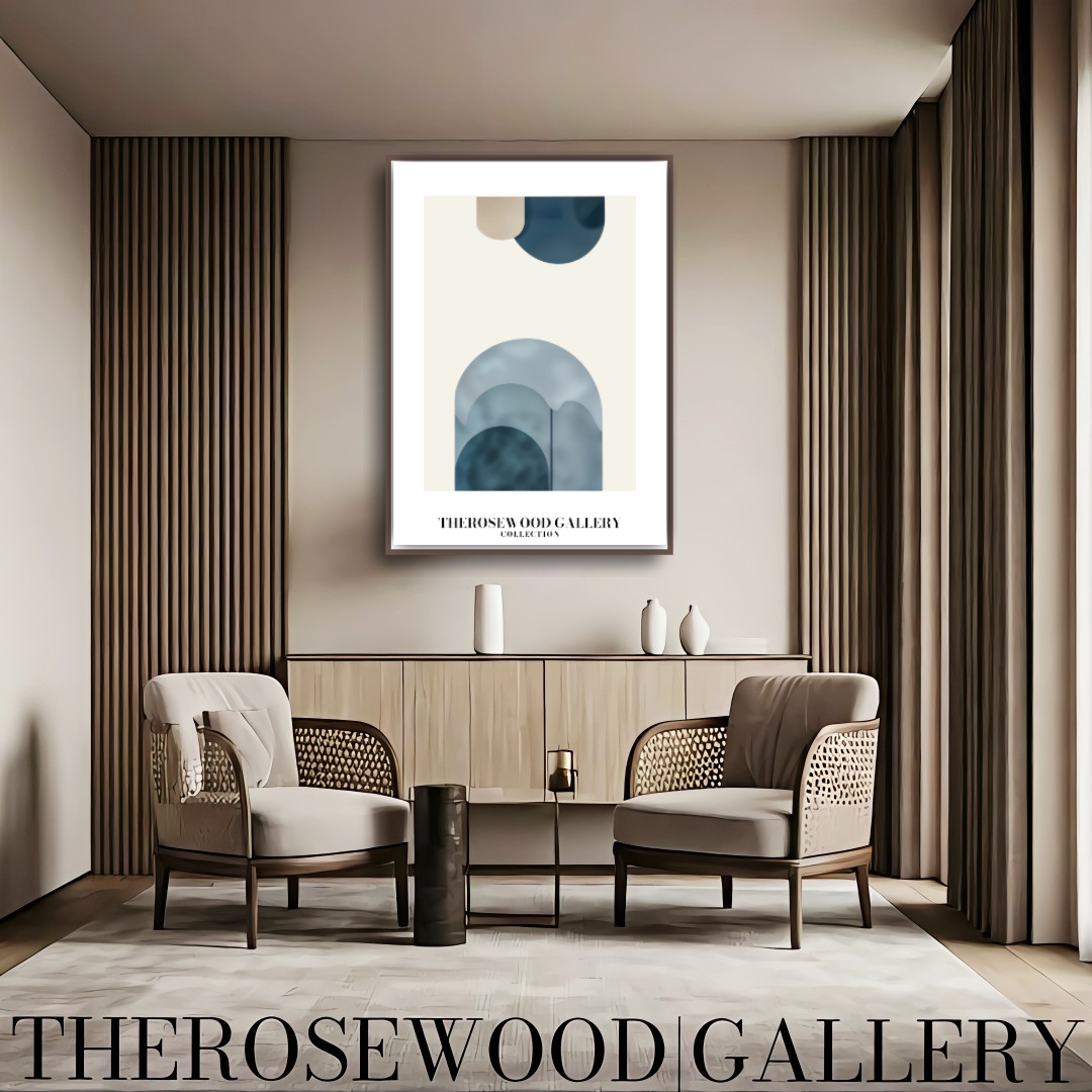 Art imprimable haute définition | Design contemporain aux courbes | Teintes bleu et beige-gris | Art minimaliste | Décoration murale sereine