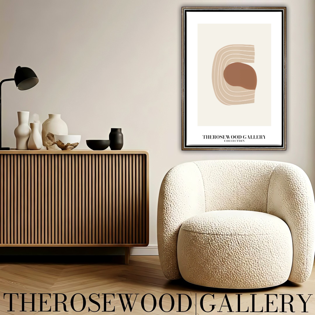 Affiche numérique artistique imprimable | Haute définition | Crème douce et terre cuite | Lignes géométriques | Style intérieur contemporain