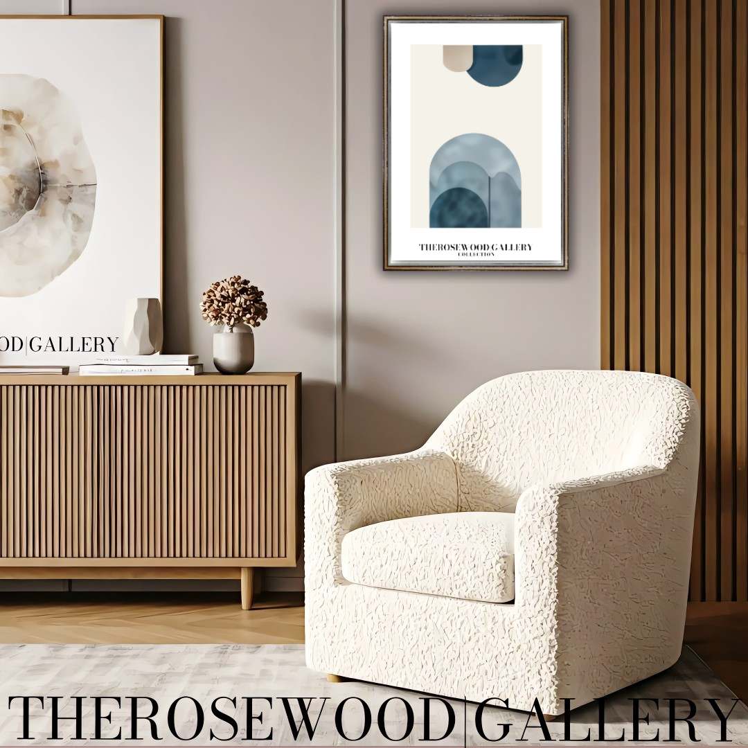 Art imprimable haute définition | Design contemporain aux courbes | Teintes bleu et beige-gris | Art minimaliste | Décoration murale sereine