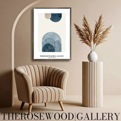 Art imprimable haute définition | Design contemporain aux courbes | Teintes bleu et beige-gris | Art minimaliste | Décoration murale sereine