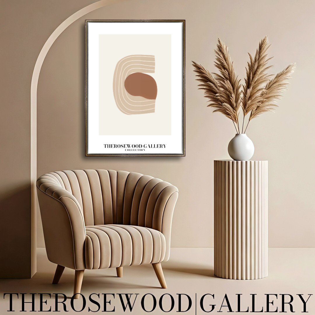 Affiche numérique artistique imprimable | Haute définition | Crème douce et terre cuite | Lignes géométriques | Style intérieur contemporain