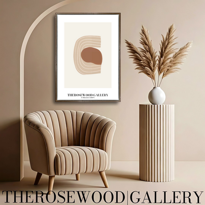 Affiche numérique artistique imprimable | Haute définition | Crème douce et terre cuite | Lignes géométriques | Style intérieur contemporain