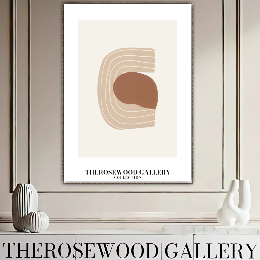 Affiche numérique artistique imprimable | Haute définition | Crème douce et terre cuite | Lignes géométriques | Style intérieur contemporain
