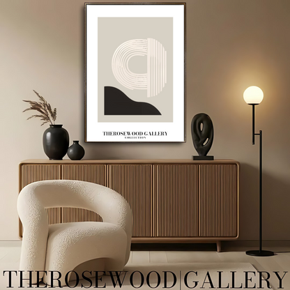 Sophisticated Printable Digital Artwork | Ultra High Definition | Gentle Gray-Sand & Black Tones | Contemporary Abstract Motifs