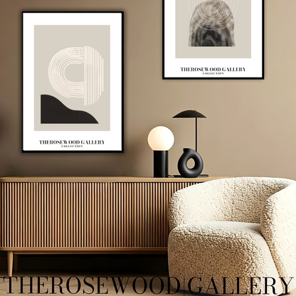 Sophisticated Printable Digital Artwork | Ultra High Definition | Gentle Gray-Sand & Black Tones | Contemporary Abstract Motifs