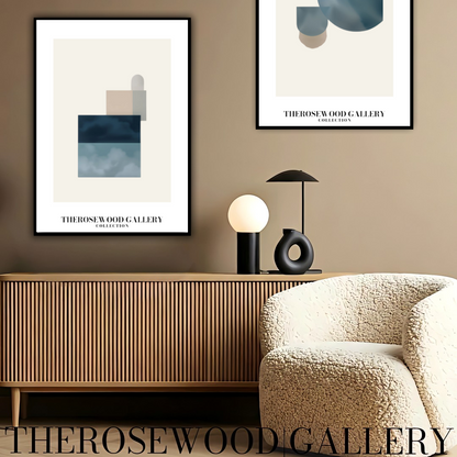 Printable Digital Canvas | High Definition Quality | Muted Blue Gray & Cream Shades | Square Forms