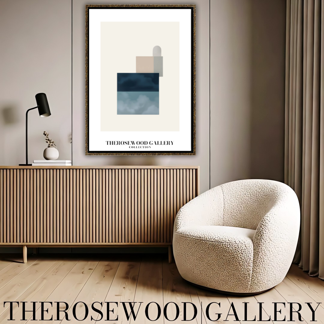 Printable Digital Canvas | High Definition Quality | Muted Blue Gray & Cream Shades | Square Forms