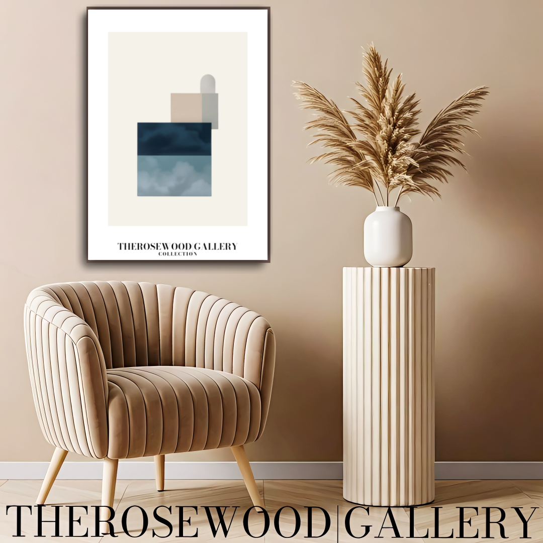 Printable Digital Canvas | High Definition Quality | Muted Blue Gray & Cream Shades | Square Forms