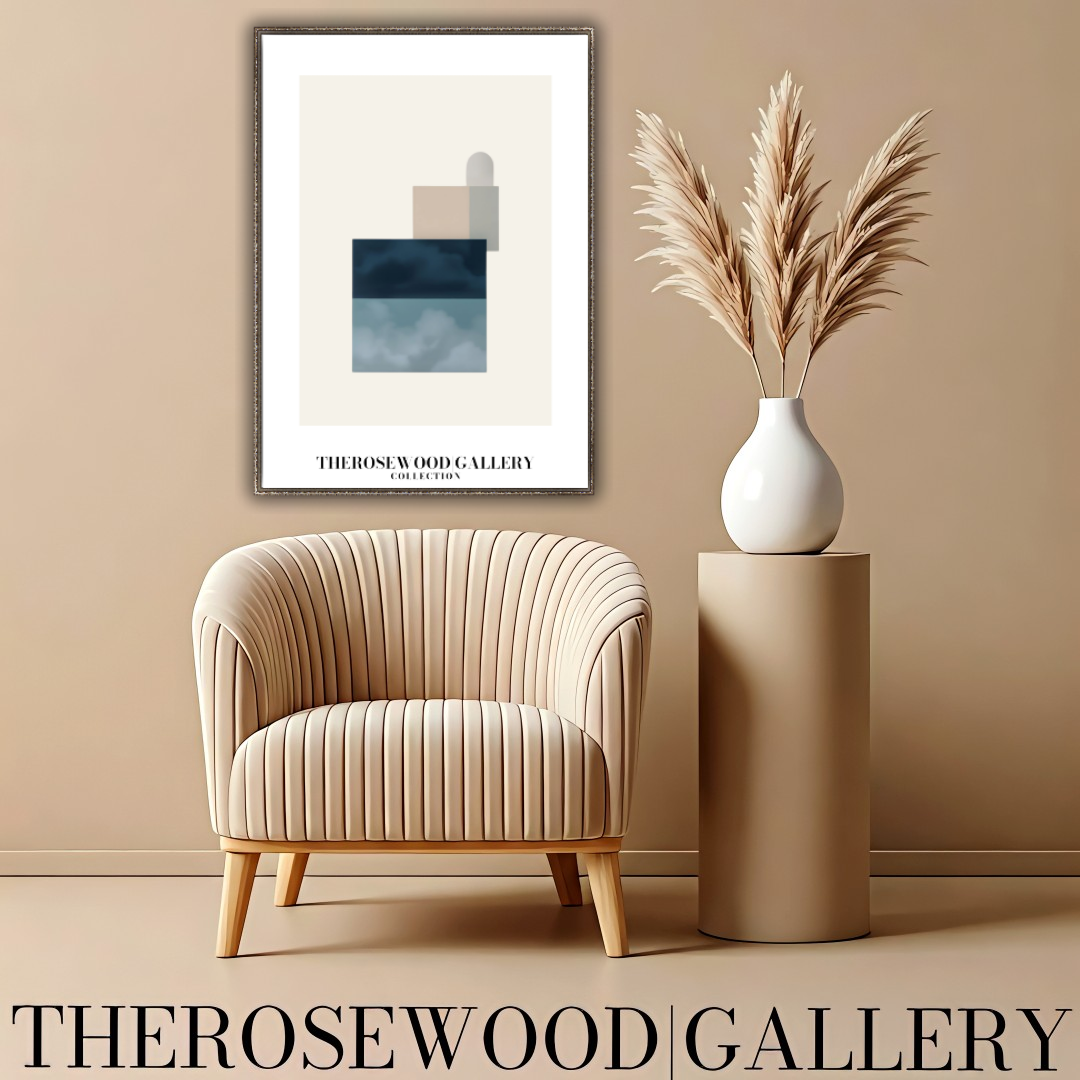 Printable Digital Canvas | High Definition Quality | Muted Blue Gray & Cream Shades | Square Forms