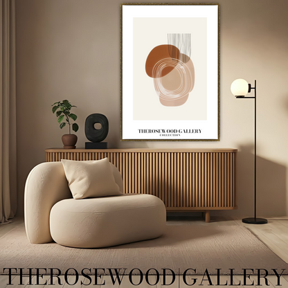 Art numérique imprimable élégant | Haute résolution | Palette sable et brique chaleureux | Formes artistiques | Décor serein