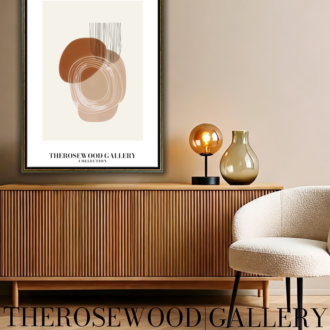 Art numérique imprimable élégant | Haute résolution | Palette sable et brique chaleureux | Formes artistiques | Décor serein