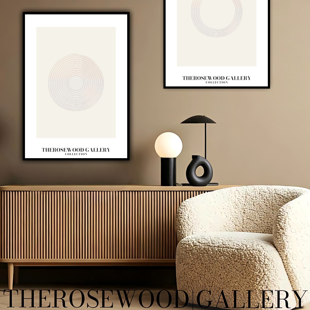 Affiche moderne abstraite | Téléchargement HD instantané | Nuances douces et apaisantes | Disposition symétrique en cercles et lignes
