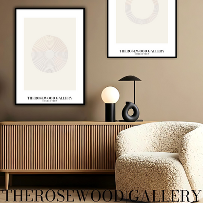 Affiche moderne abstraite | Téléchargement HD instantané | Nuances douces et apaisantes | Disposition symétrique en cercles et lignes