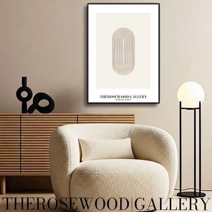 Modern Wall Art | High-Definition Digital File | Beige Colors | Fine Orange Lines | Oval Design |  Interior Art