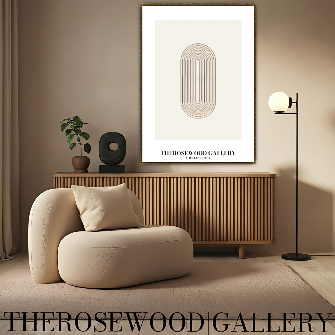Modern Wall Art | High-Definition Digital File | Beige Colors | Fine Orange Lines | Oval Design |  Interior Art