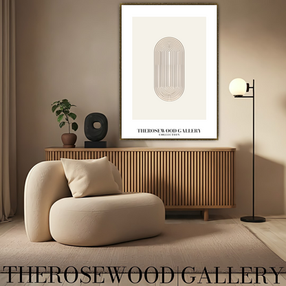 Modern Wall Art | High-Definition Digital File | Beige Colors | Fine Orange Lines | Oval Design |  Interior Art