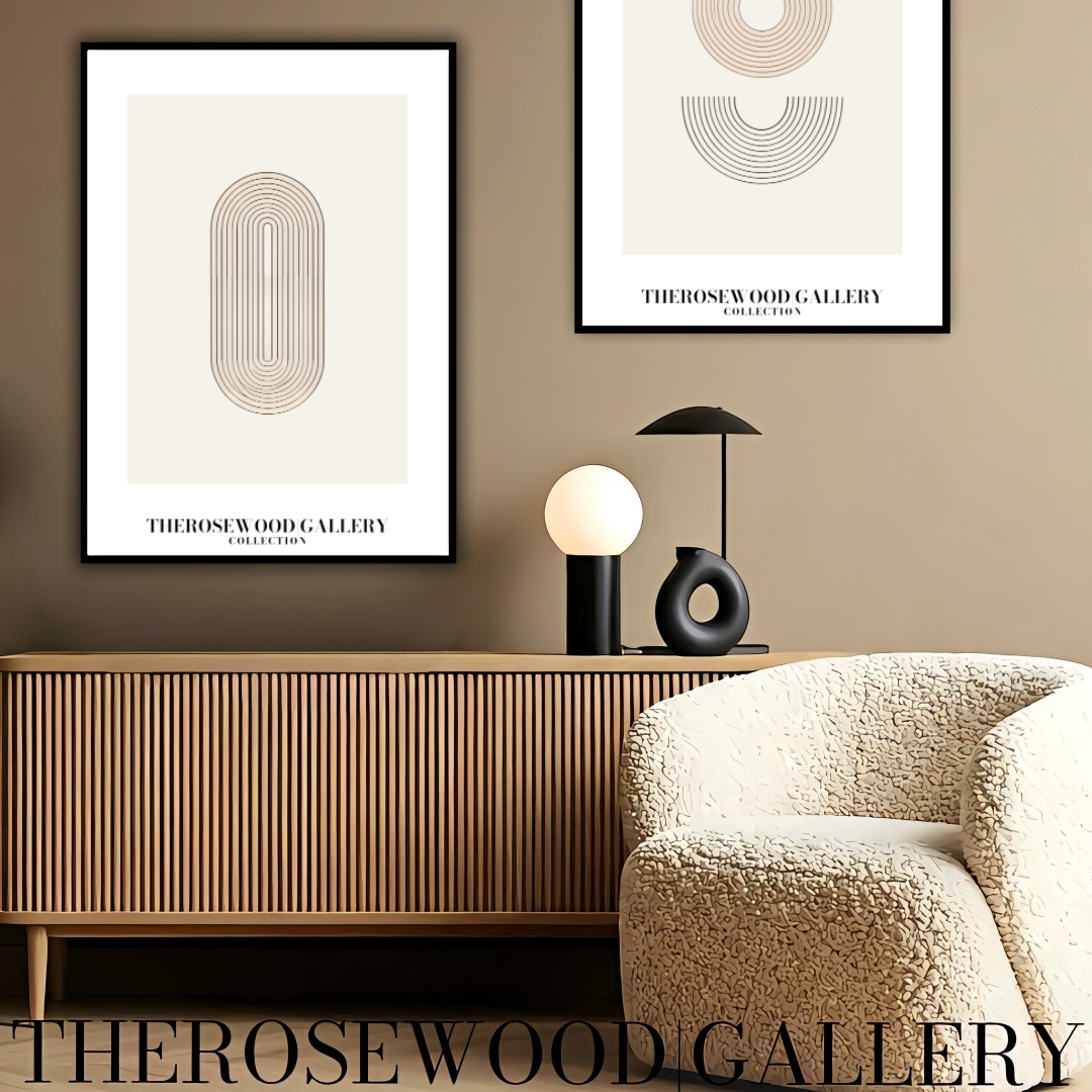 Modern Wall Art | High-Definition Digital File | Beige Colors | Fine Orange Lines | Oval Design |  Interior Art