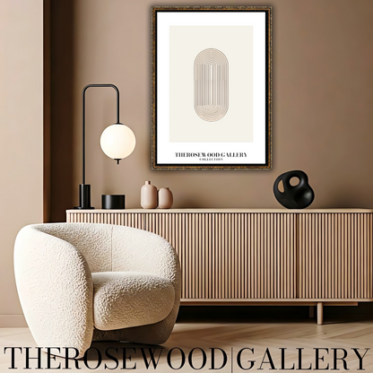 Modern Wall Art | High-Definition Digital File | Beige Colors | Fine Orange Lines | Oval Design |  Interior Art