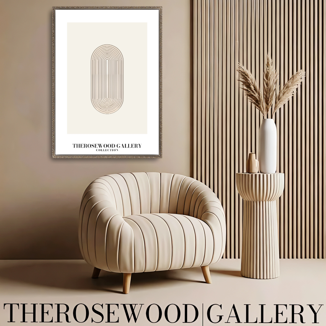 Modern Wall Art | High-Definition Digital File | Beige Colors | Fine Orange Lines | Oval Design |  Interior Art