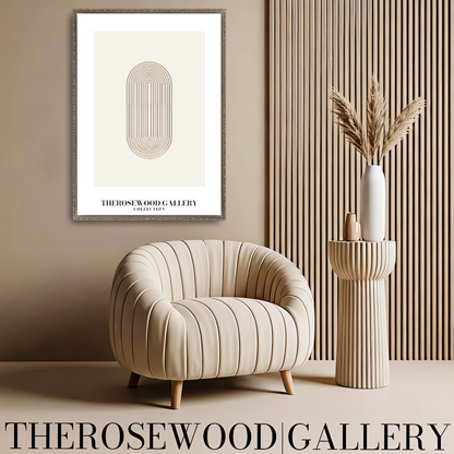 Modern Wall Art | High-Definition Digital File | Beige Colors | Fine Orange Lines | Oval Design |  Interior Art